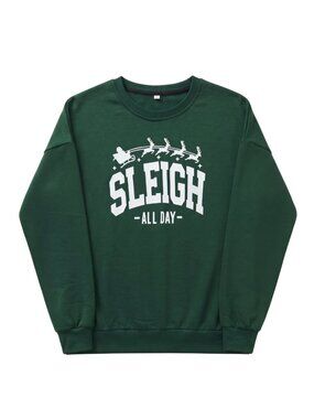 NWT "Sleigh All Day" Christmas Reindeer Oversized Sweatshirt Large